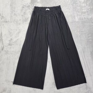 Jon & Anna Pants Womens XL Black Paperbag Tie Waist Wide Leg Pleated Pull On